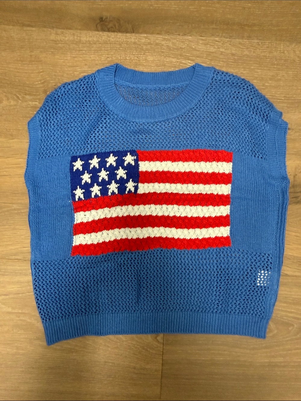 Blue Sleeveless Knit Sweater  with flag USA July 4th patriotic NEW small